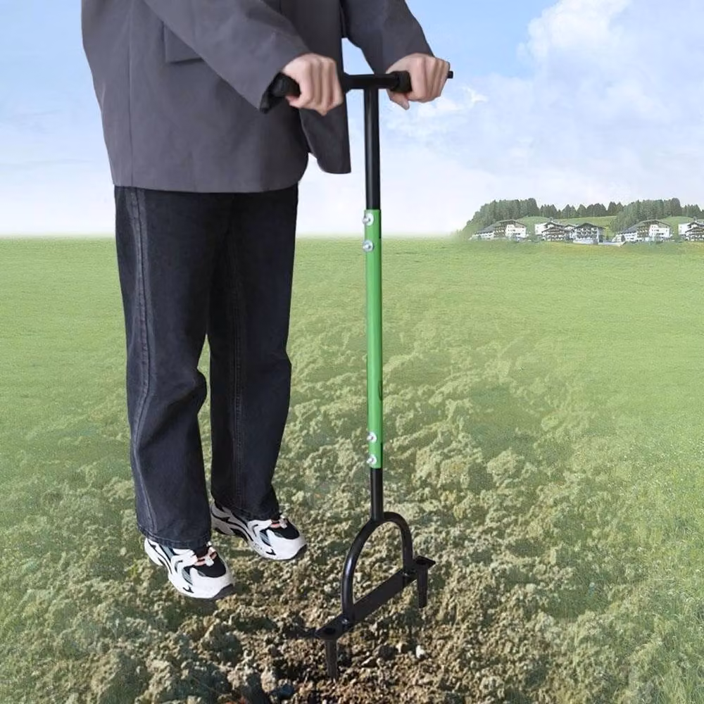 VOGREX Manual Hollow Tine Lawn Aerator with Soil Prongs for Garden Drainage in Green and Multicolour – 3