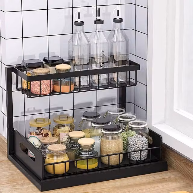 EONLION Under Sink Shelf Organiser Basket in Black, Width: 100 cm – 1