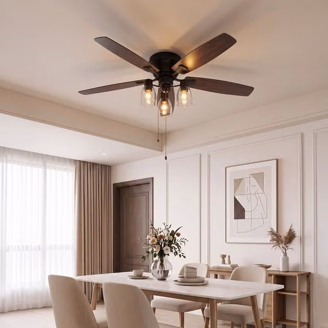 Livingandhome 52-Inch Modern Ceiling Fan Light with Remote Control in Brown