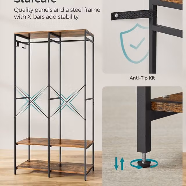 SONGMICS Industrial Portable Foldable Wardrobe in Bronze and Black, H 180 x W 40 x D 40 cm