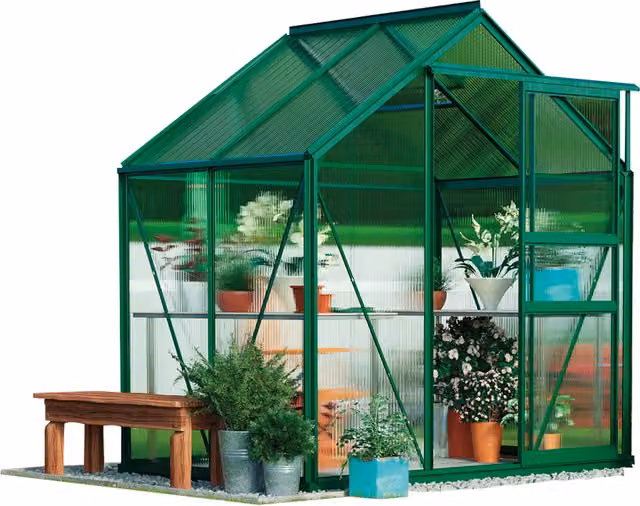 Garden Gear Green Aluminium and Polycarbonate Gable Greenhouse with Sliding Doors and Rain Gutter