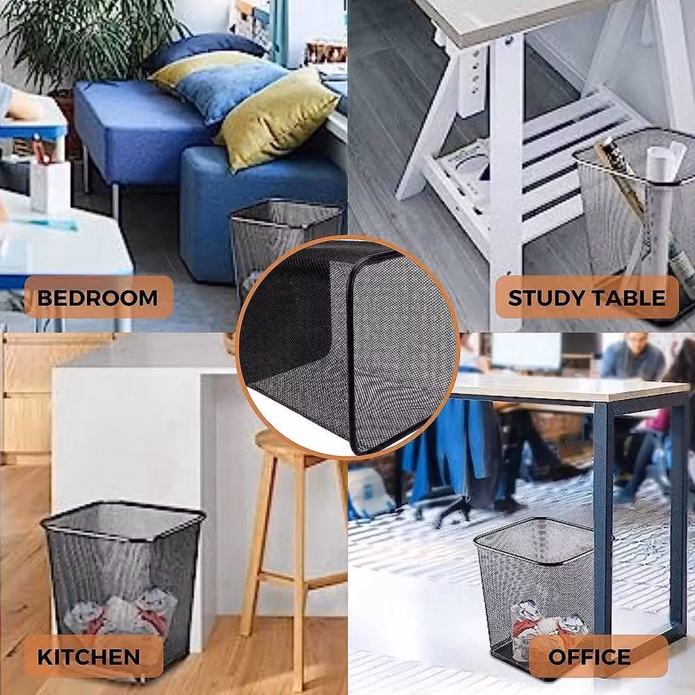 Kelvenix Set of 2 Large Square Mesh Waste Paper Baskets in Black Steel – 4