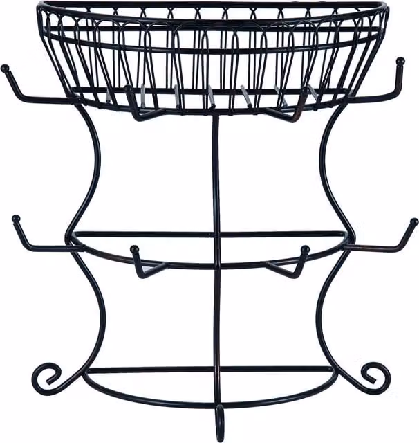 Mikasa Black Metal Freestanding Mug Tree with Basket and Shelf