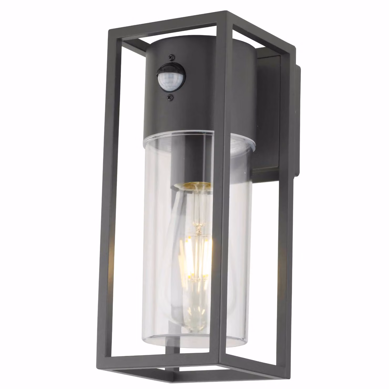 First Choice Lighting Hale Set of 2 Black Motion Sensor Outdoor Wall Lights with Timer and LED Metal and Glass Construction – 3