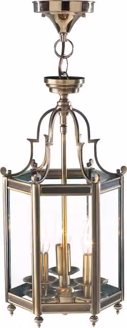 Dar Brown and Gold Lantern Pendant Light with Transparent Glass and Dimmable Height Adjustment