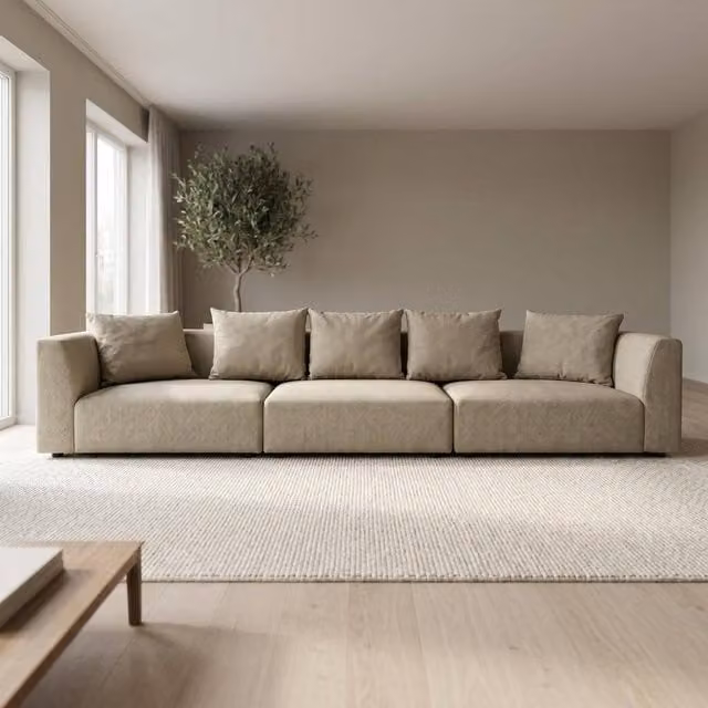 Abakus Direct Tokyo 5 Seater Sofa in Beige Basket Weave Fabric with Deep Seats – 1