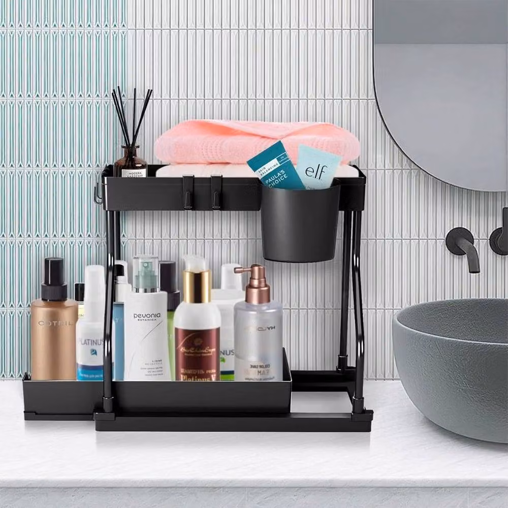 NESTLUNE Under Sink Storage Organiser Shelf and Pull Out Spice Rack Drawer, Black – 5