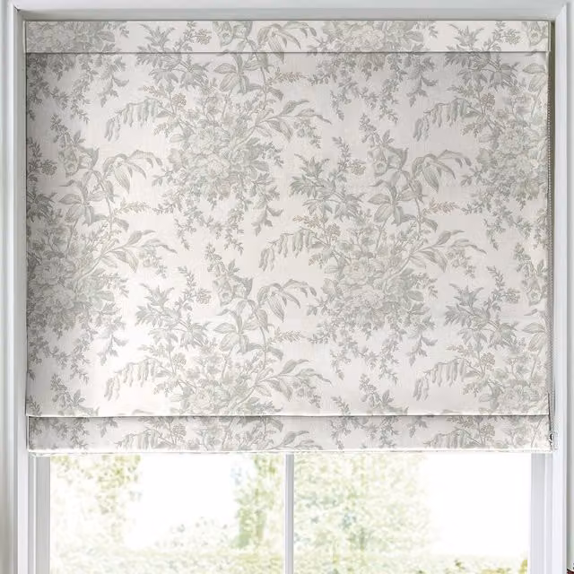 Laura Ashley Picardie Made to Measure Blackout Roman Blind in Fennel Floral Green and Beige