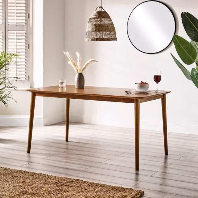 FurnitureboxUK Lynton Mid-Century Rectangular Rubberwood Kitchen Dining Table in Brown