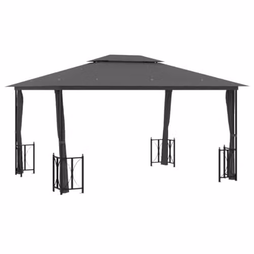 vidaXL Gazebo with Sidewalls and Double Roof in Anthracite, W/D/H: 300 x 300 x 265 cm