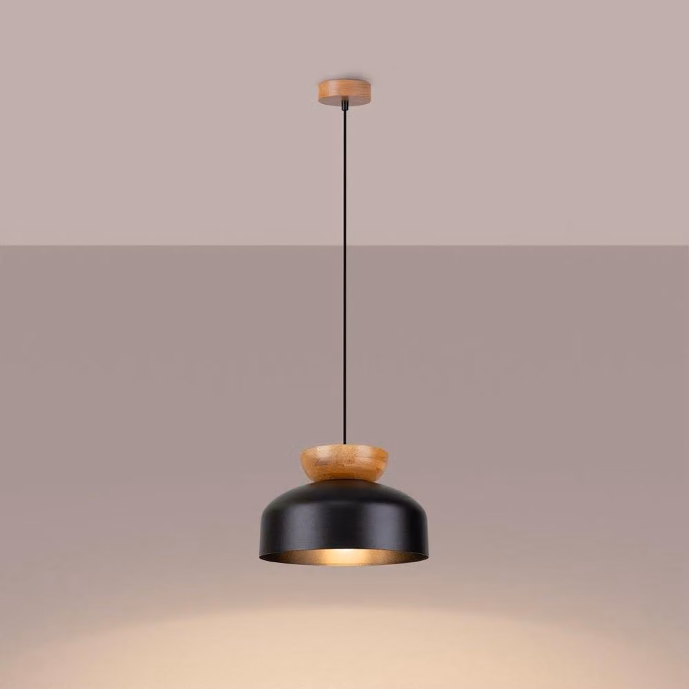 Sollux Lighting Marion Pendant Light in Black and Natural Wood, H 130 x W 29.5 x D 29.5 cm – 3