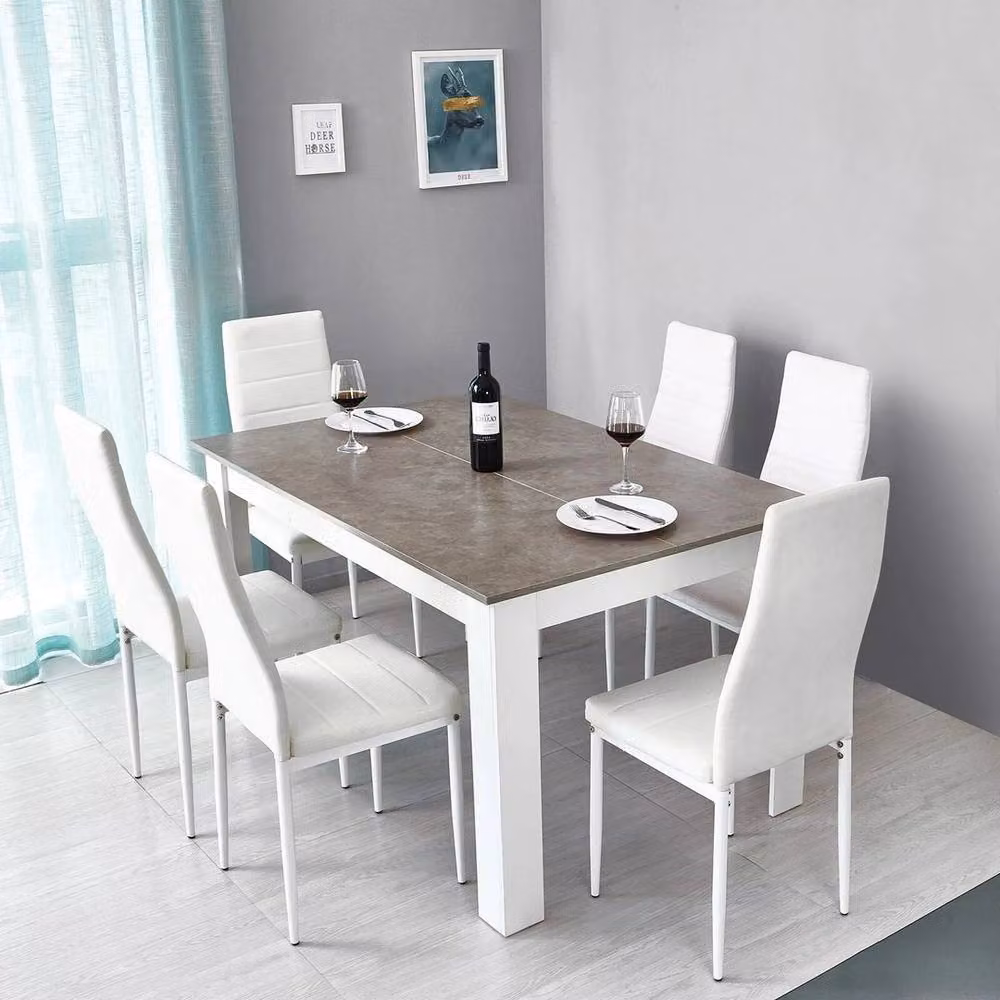 FORGEVIO Mondeer Modern Wooden Dining Set with Grey Table and White Chairs – 2