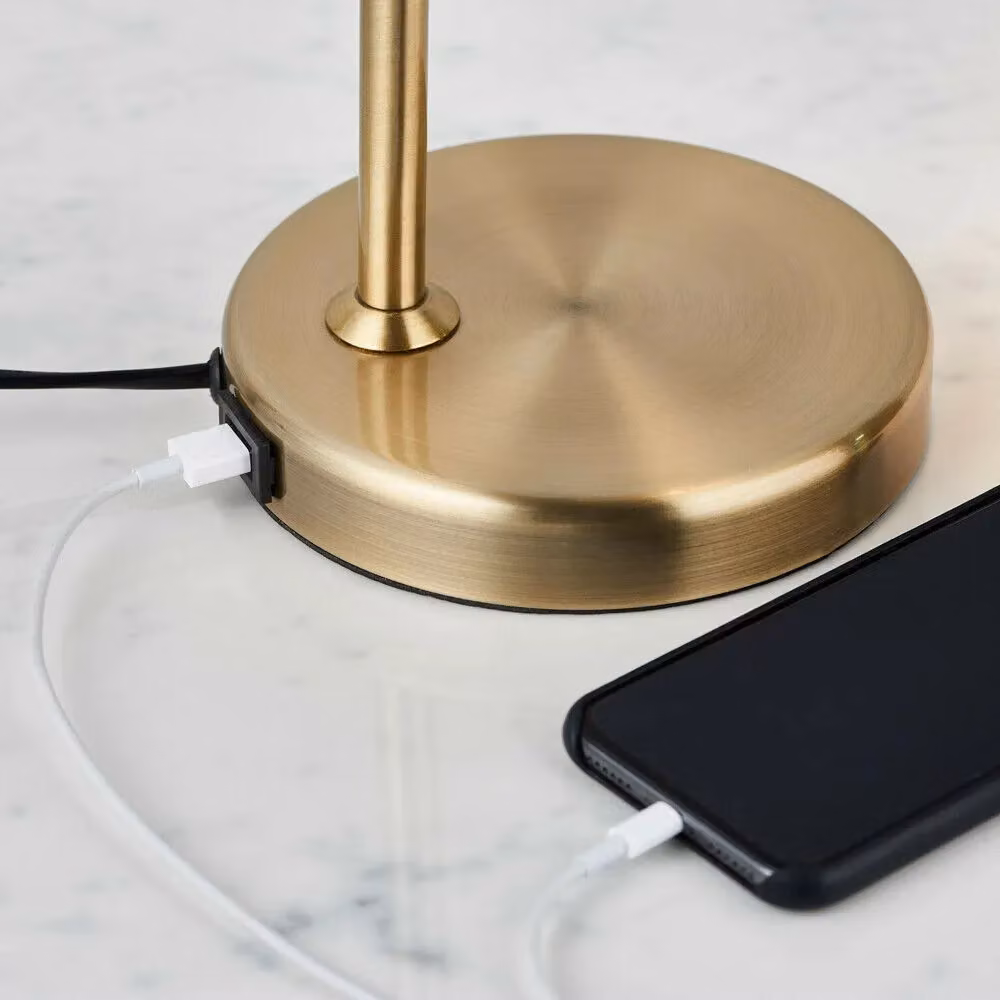 Loops Adjustable Neck Industrial Metal Desk Lamp in Antique Brass and White – 3