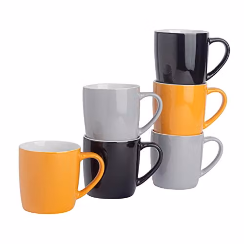 Argon Tableware 6-Piece Ceramic Mug Set in Multicolour Grey and Yellow, 340ml – 1