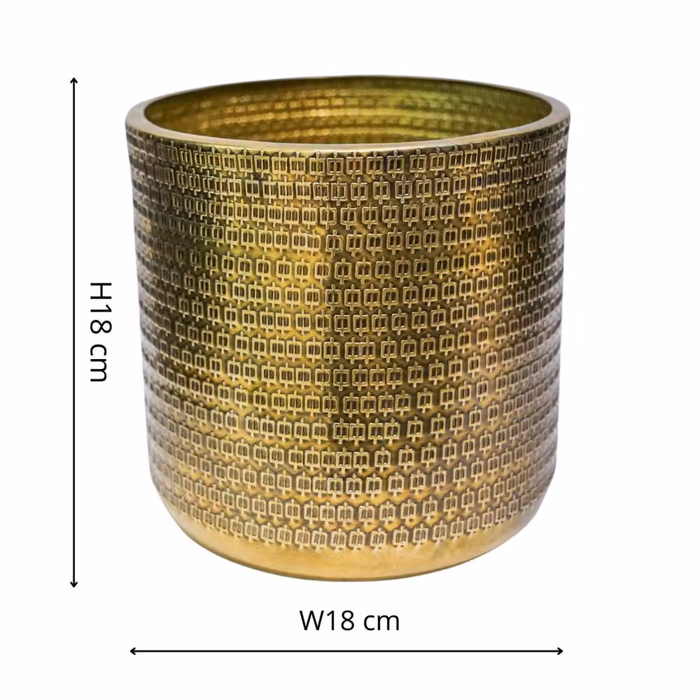 Ivyline Solis Embossed Metal Tabletop Planter in Gold, H: 18 cm, D: 18 cm – 3