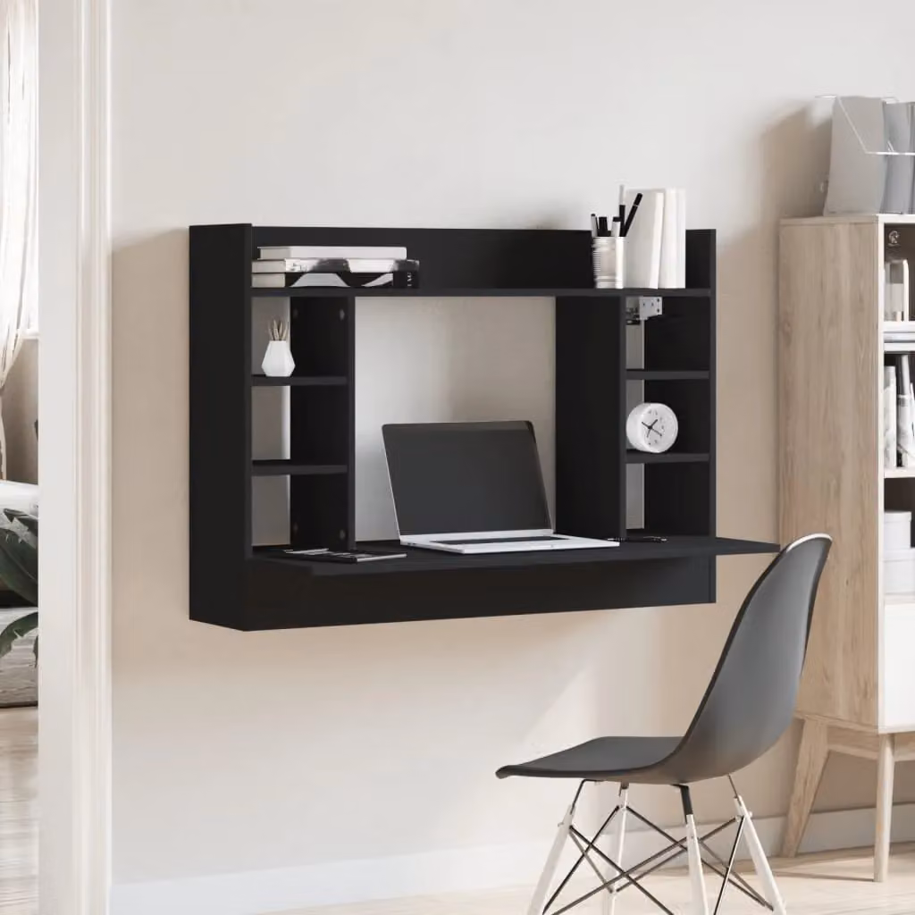 Berkfield Home Black Wall-Mounted Floating Desk, W: 105 cm, D: 48 cm, H: 75 cm – 3