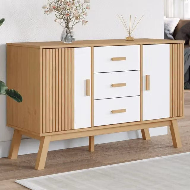 Berkfield Home Olden Sideboard in White and Brown Solid Pine Wood, W/D/H: 114 x 43 x 73.5 cm – 1