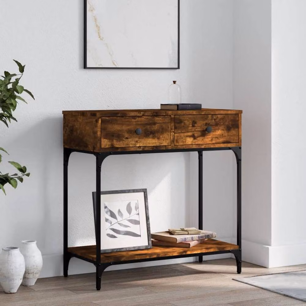 Berkfield Home Decorative Console Table in Smoked Oak Brown, W/D/H: 75 x 34.5 x 75 cm – 2