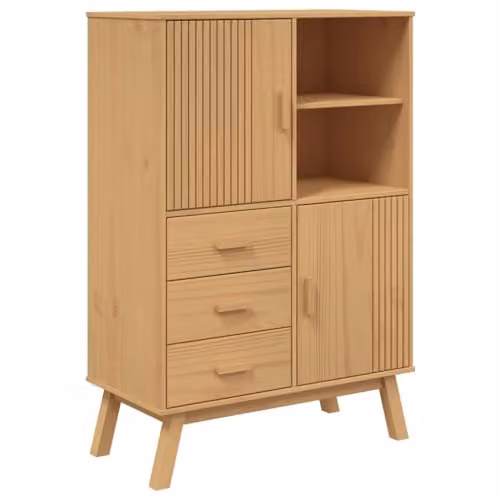 vidaXL OLDEN Highboard in Brown Solid Wood and MDF, W: 85 cm, D: 43 cm, H: 125 cm
