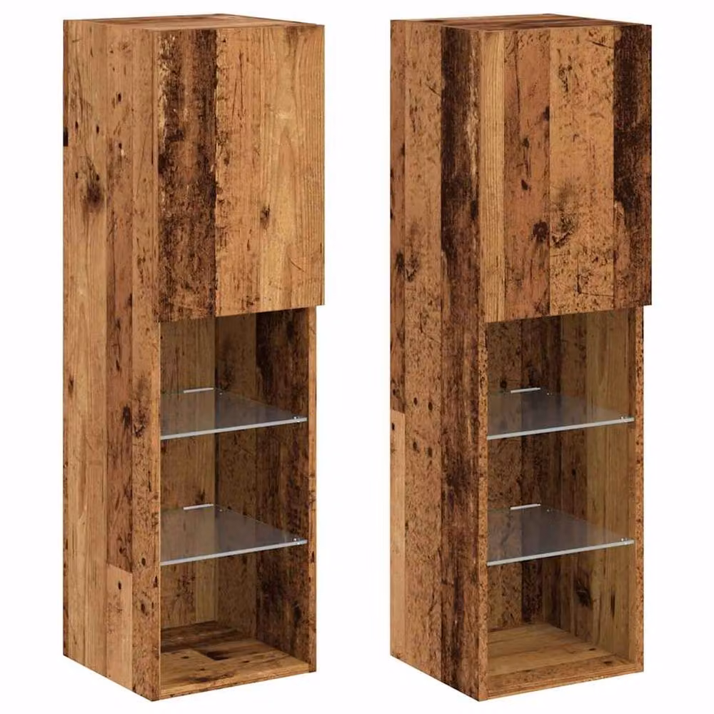 Berkfield Home Set of 2 Wall Mounted TV Cabinets with LED Lights in Brown Old Wood, W/D/H: 30.5 x 30 x 102 cm – 2
