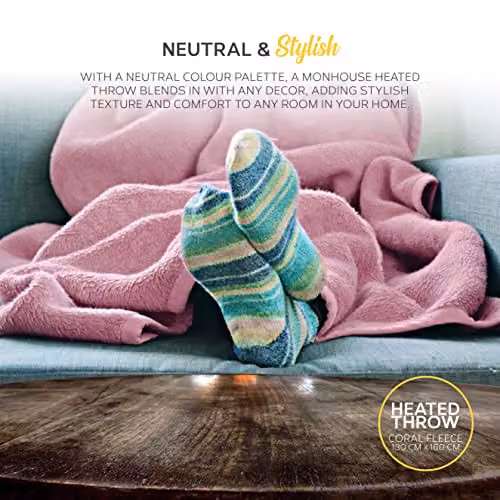 MONHOUSE Pink Fleece Heated Electric Throw with 9 Heat Settings and 9H Timer, W/D/H: 130 x 160 cm – 4