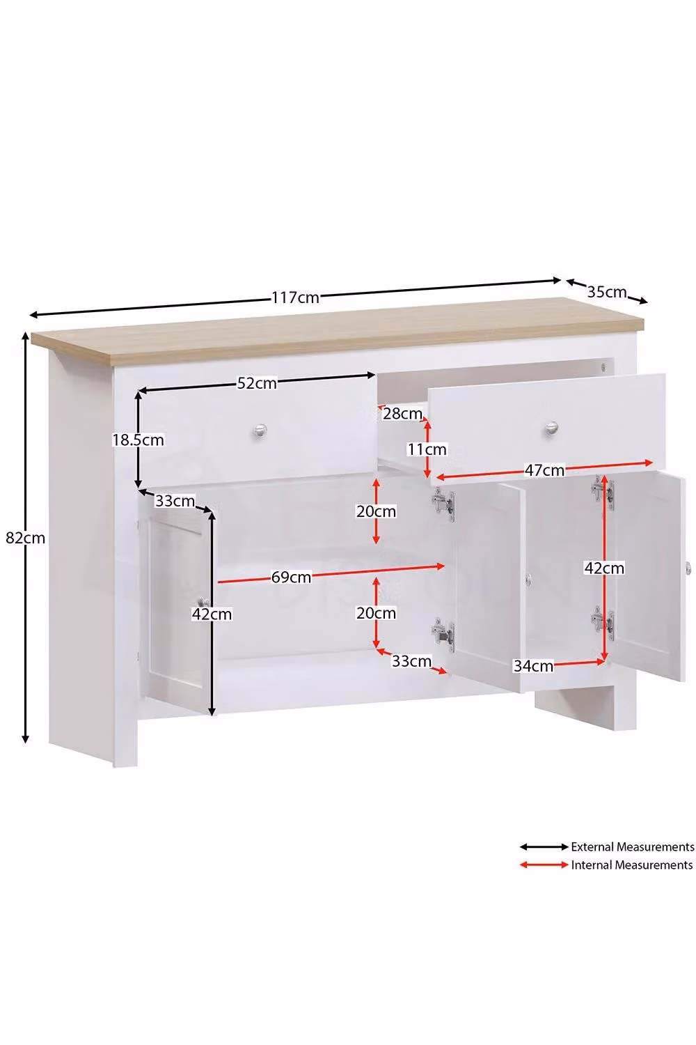 Vida Designs Arlington 2 Drawer 3 Door Sideboard Storage Organiser in White – 2
