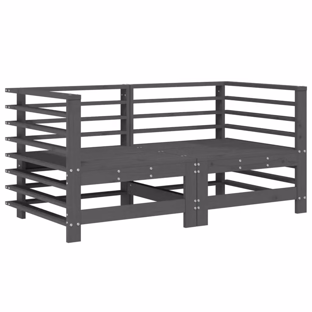Berkfield Home 2 Piece Grey Rustic Solid Pine Wood Garden Corner Sofa Set – 2