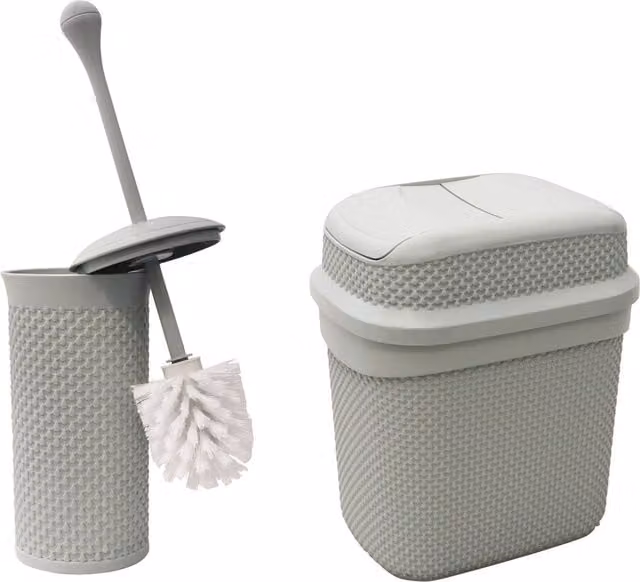JVL Droplette Design Touch Plastic Freestanding Lidded Bin, Grey