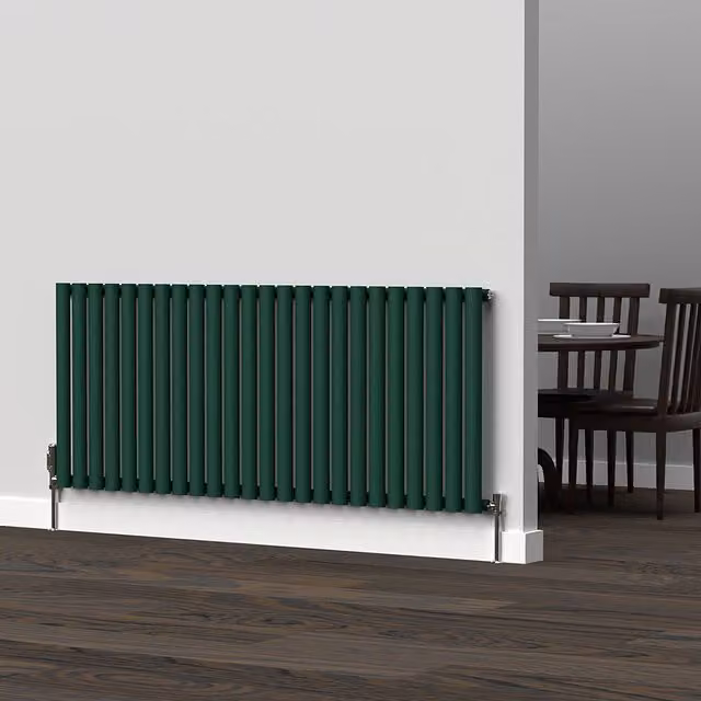 Lux Heat Oval Horizontal Coloured Radiator in Green, W: 144 cm, H: 60 cm