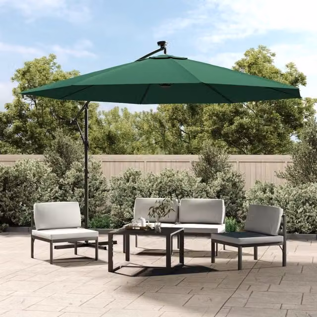 Berkfield Home Green Cantilever Umbrella with LED Lights and Metal Pole, 350 cm – 1