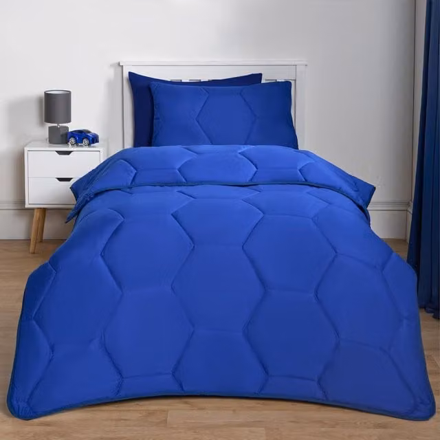 OHS Blue Honeycomb Quilted 7.5 Tog Childrens Duvet Set, Double