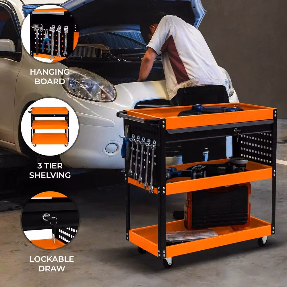 Monstershop T-Mech Lockable Tool Storage Trolley in Orange, Steel – 2