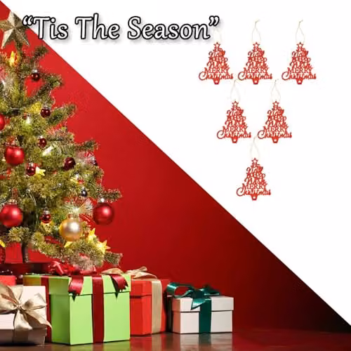 VFM e-Store Red Glitter Hanging Christmas Tree Ornaments, Pack of 6, W/D/H: 19.6 x 10.9 x 1.5 cm – 6
