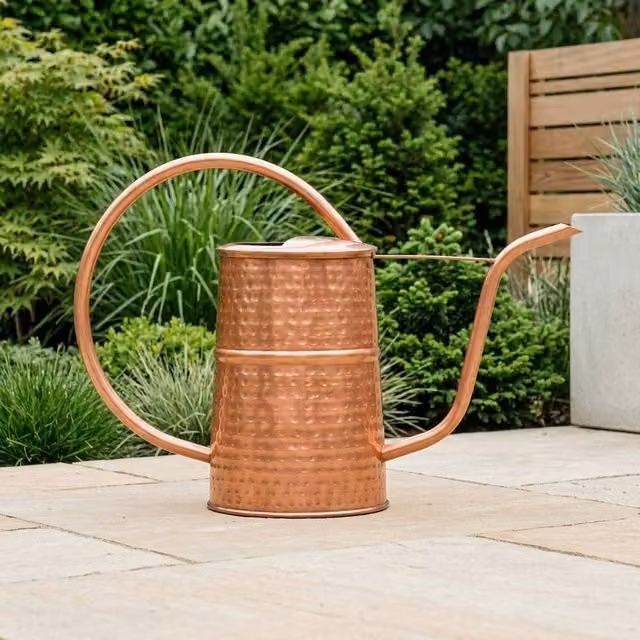 Garden Greatness Vintage Lustrous Copper Metal Watering Can with Long Spout