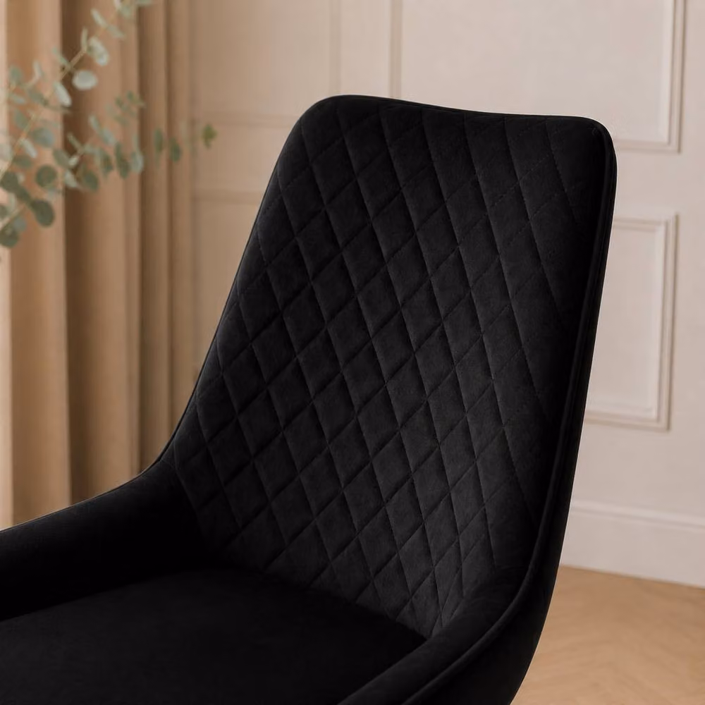 Stratus Interiors Luna Quilted Velvet Dining Chair with Black Metal Legs – 2