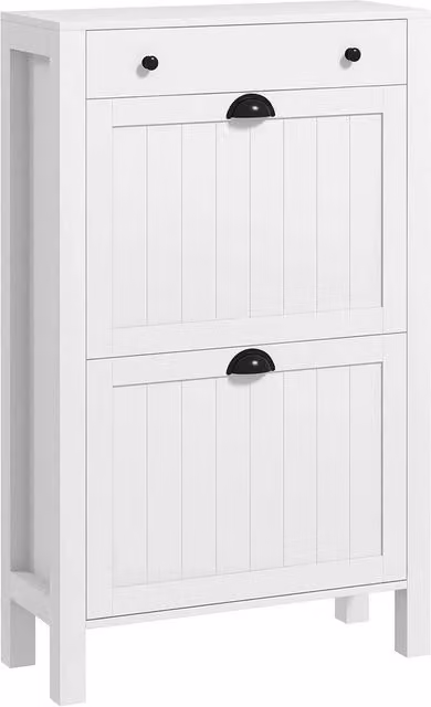 VOGREX White Narrow Wall Mounted Shoe Cabinet with 2 Tilting Compartments and Internal Shelves – 1