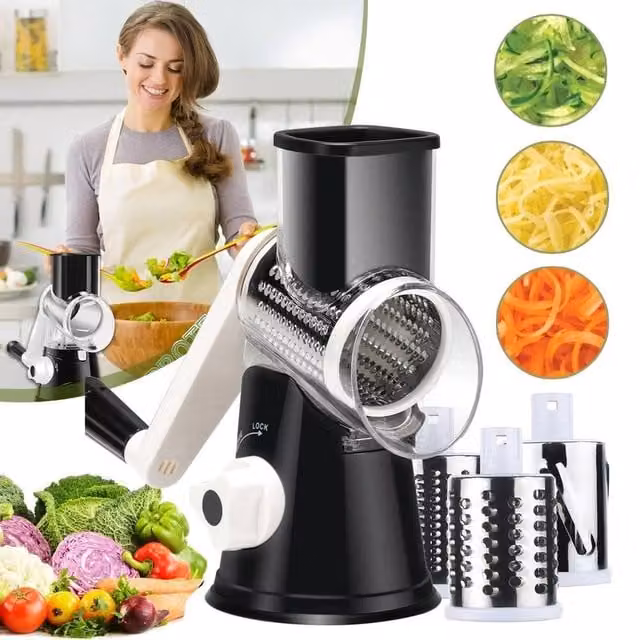 NESTLUNE Rotary Round Cheese Grater and Vegetable Spiralizer in Black, W/D/H: 15 x 15 x 15 cm – 1
