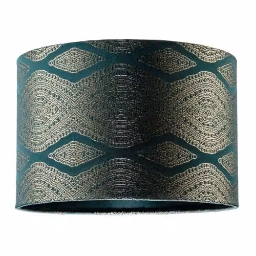 Happy Homewares Forest Green and Gold Geometric Cylinder Lamp Shade, Diameter: 30 cm – 1