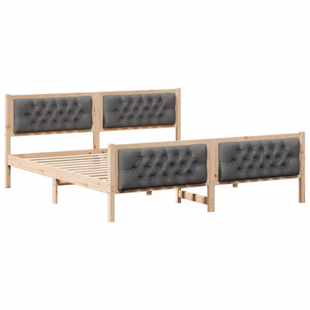 Berkfield Home Upholstered Bed Frame with Headboard in Grey and Beige, Solid Pine Wood, W/D/H: 180 x 200 x 85.5 cm – 2