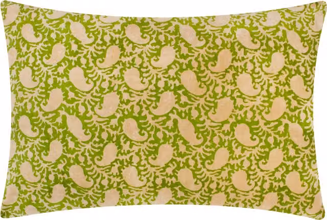 Make it a Home Boteh Printed Velvet Cushion in Verdie Green with Feather and Polyester Filling