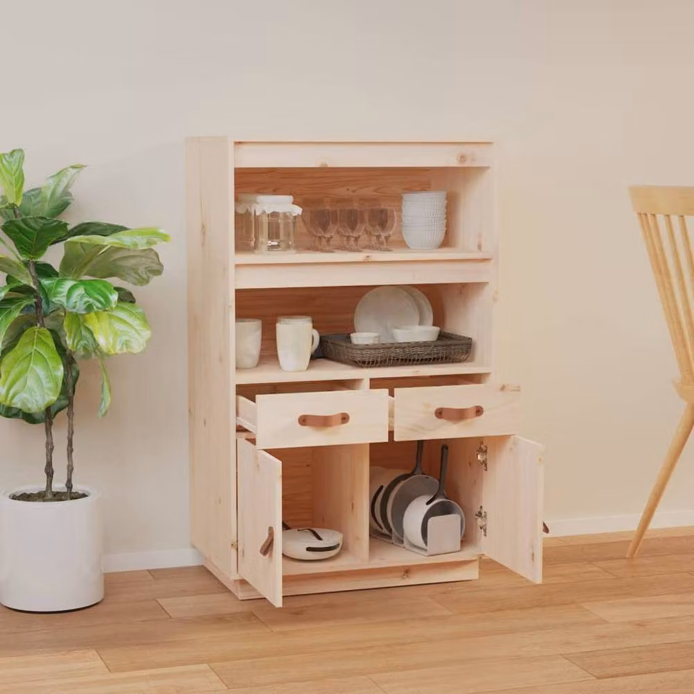 Berkfield Home Rustic Solid Wood Pine Highboard in Natural Sand, W/D/H: 67 x 40 x 108.5 cm – 2