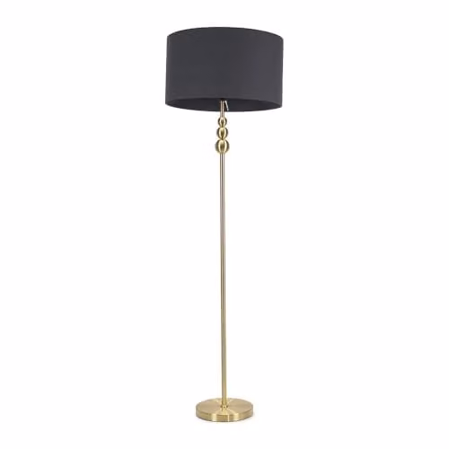 ValueLights Gold Stacked Ball Single Stem Standing Floor Lamp with Charcoal Grey Drum Shade – 1