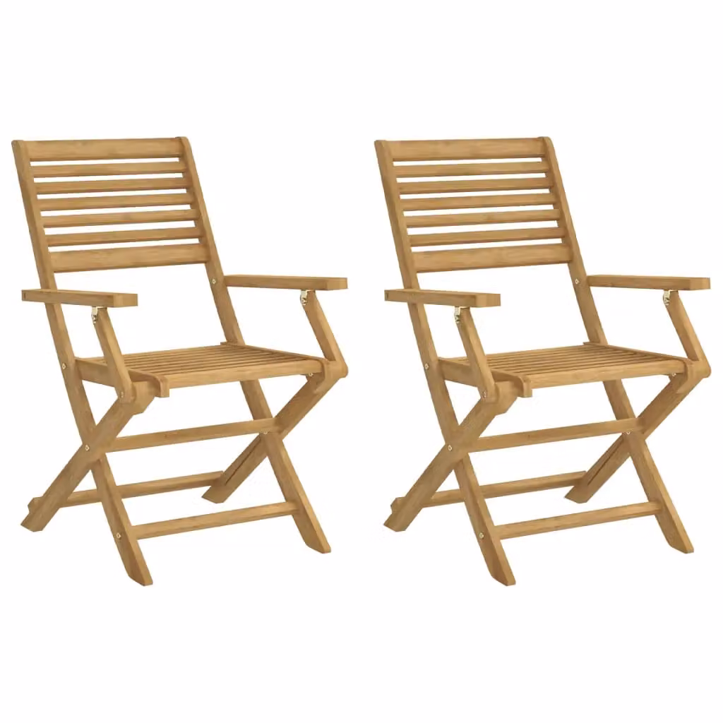 Berkfield Home Set of 2 Folding Garden Chairs in Brown Solid Acacia Wood, W/D/H: 54.5 x 61.5 x 86.5 cm – 2
