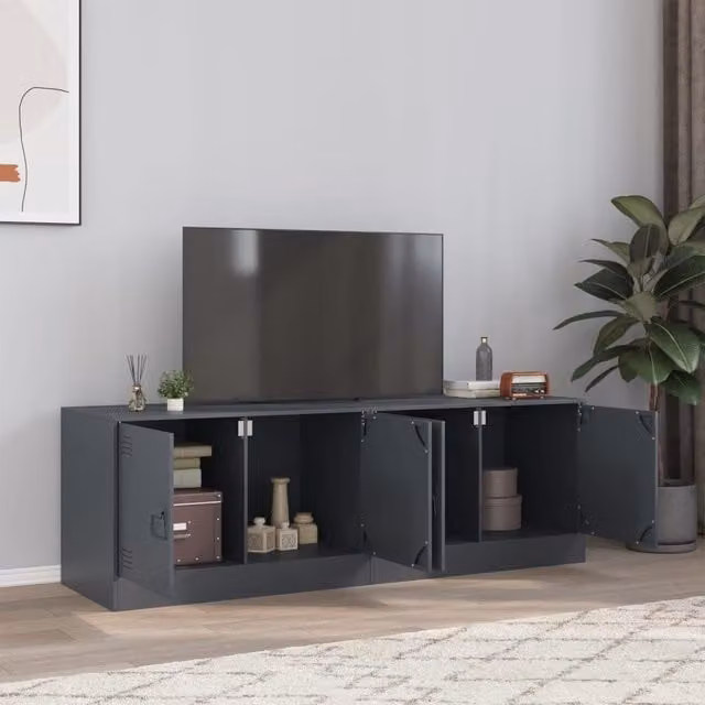 Berkfield Home Set of 2 Industrial Metal TV Cabinets in Anthracite and Black, W/D/H: 67 x 39 x 44 cm – 1