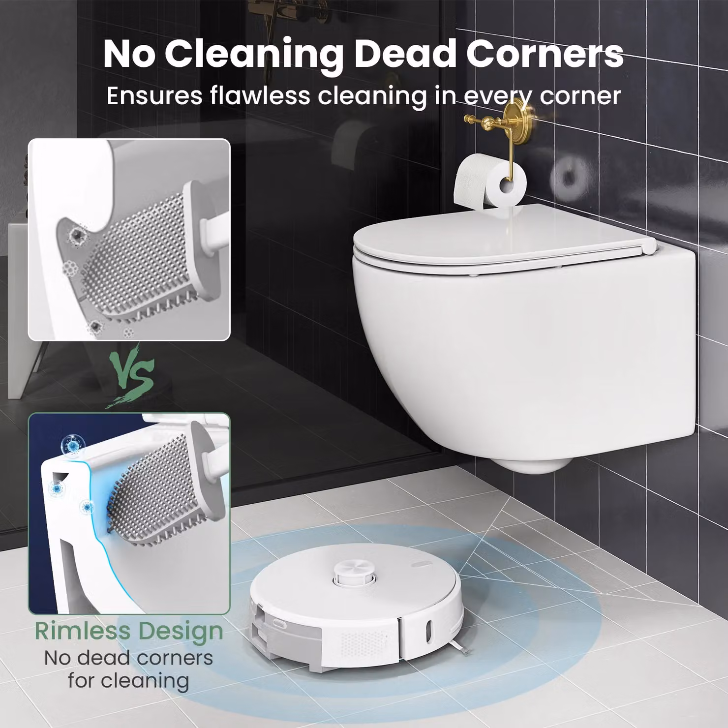 Gymax White Ceramic Wall-Mounted Rimless Toilet Bowl with Soft-Close Seat and Lid, W: 36.0 cm, D: 52.5 cm – 4