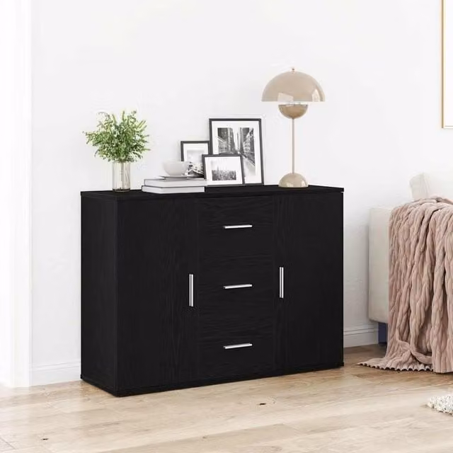 Berkfield Home Black Oak Sideboard in MDF, W/D/H: 91 x 29.5 x 65 cm
