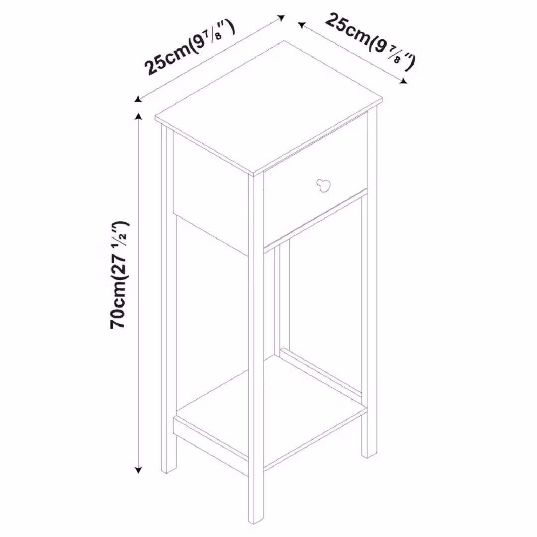 EONLION Slim Bedside Table with Drawer in Black and Grey – 2