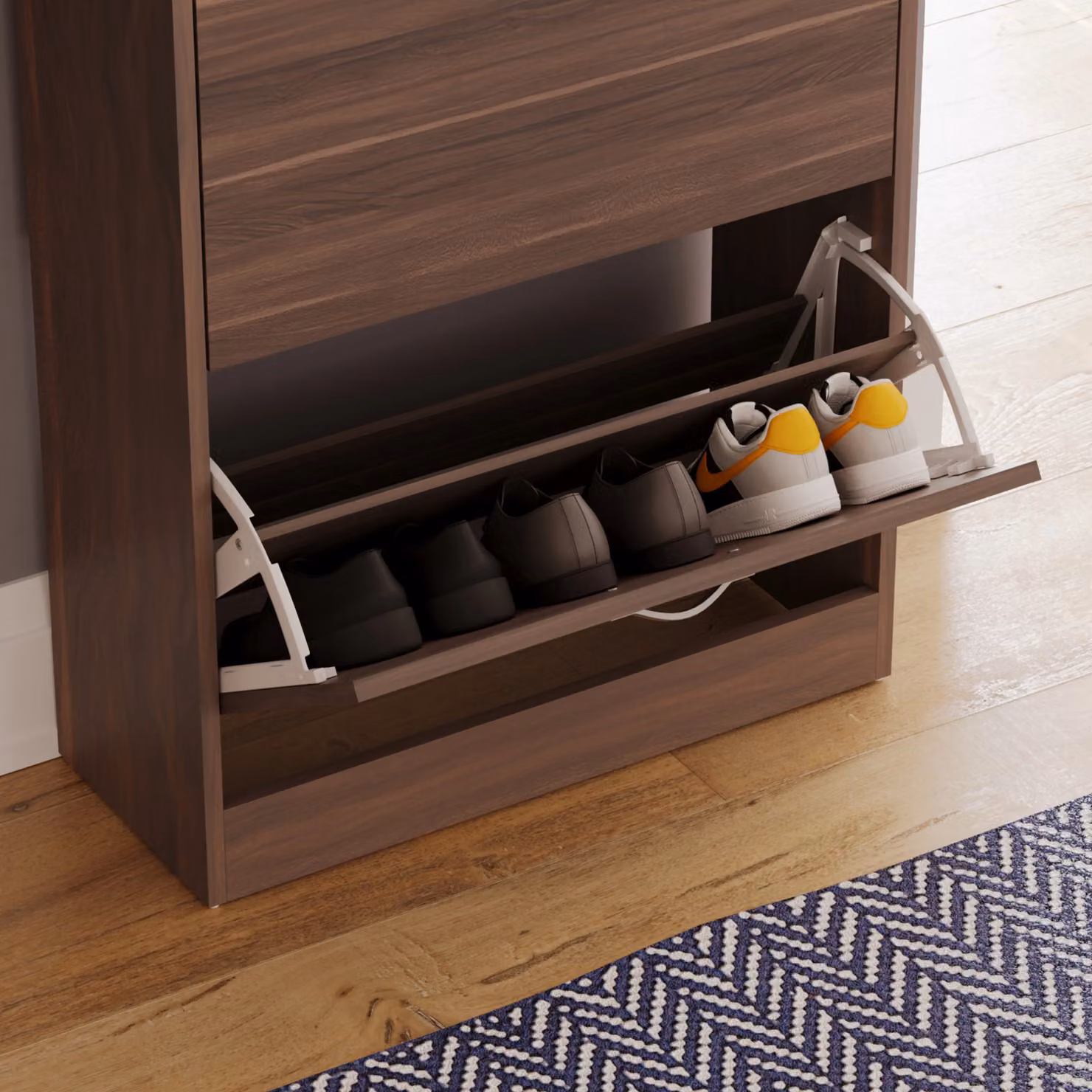 Vida Designs Modern 2 Drawer Shoe Cabinet Storage Organiser in Brown – 3