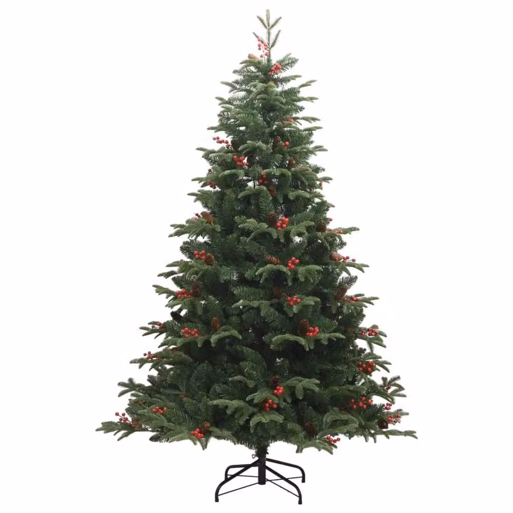Berkfield Home Beautiful Artificial Hinged Christmas Tree with Cones and Berries in Green, H: 180 cm, W: 120 cm, D: 120 cm – 3