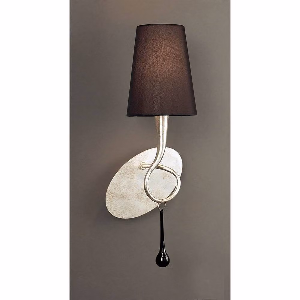 Netlighting Paola Wall Lamp with E14 Socket, Silver and Black Shade and Black Glass Droplets – 2